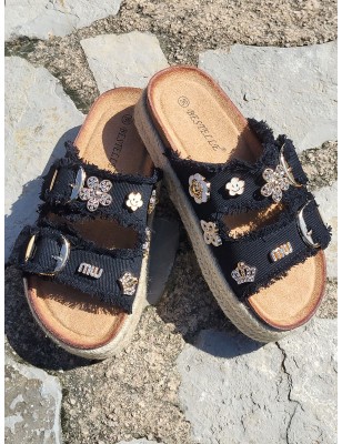 Mules compensées femme Tiffaine noires