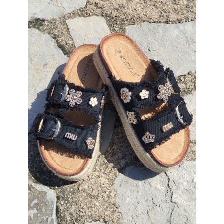 Mules compensées femme Tiffaine noires