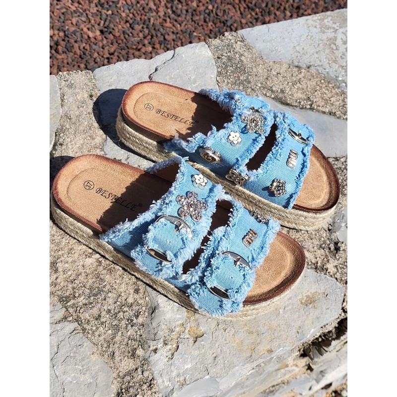 Mules compensées femme Tiffaine bleues