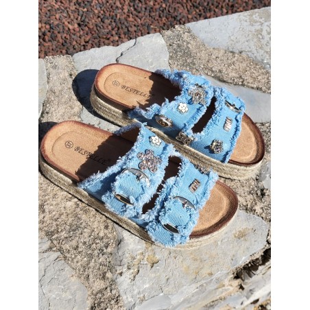 Mules compensées femme Tiffaine bleues