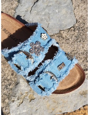 Mules compensées femme Tiffaine bleues