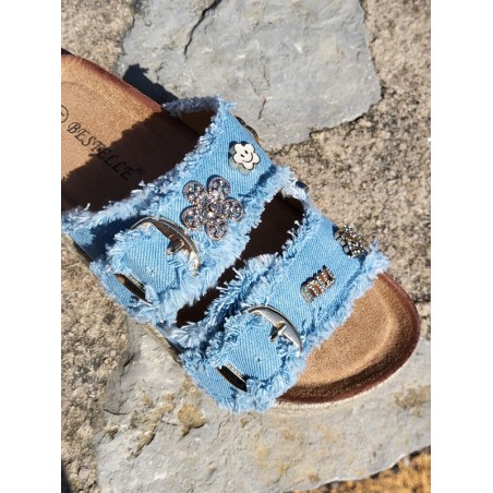 Mules compensées femme Tiffaine bleues