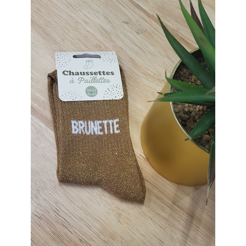 Chaussettes à paillettes "brunette" marron