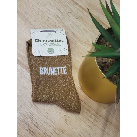 Chaussettes à paillettes "brunette" marron