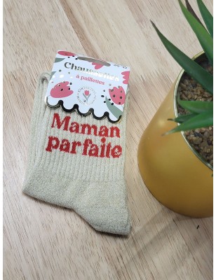 Chaussettes à paillettes "maman parfaite" dorées
