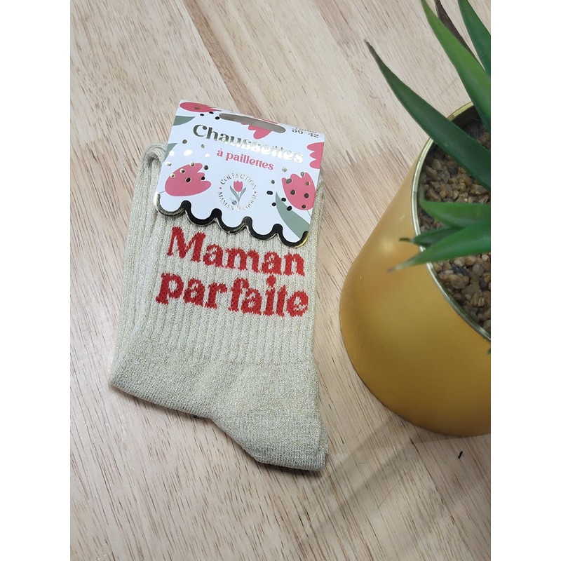 Chaussettes à paillettes "maman parfaite" dorées