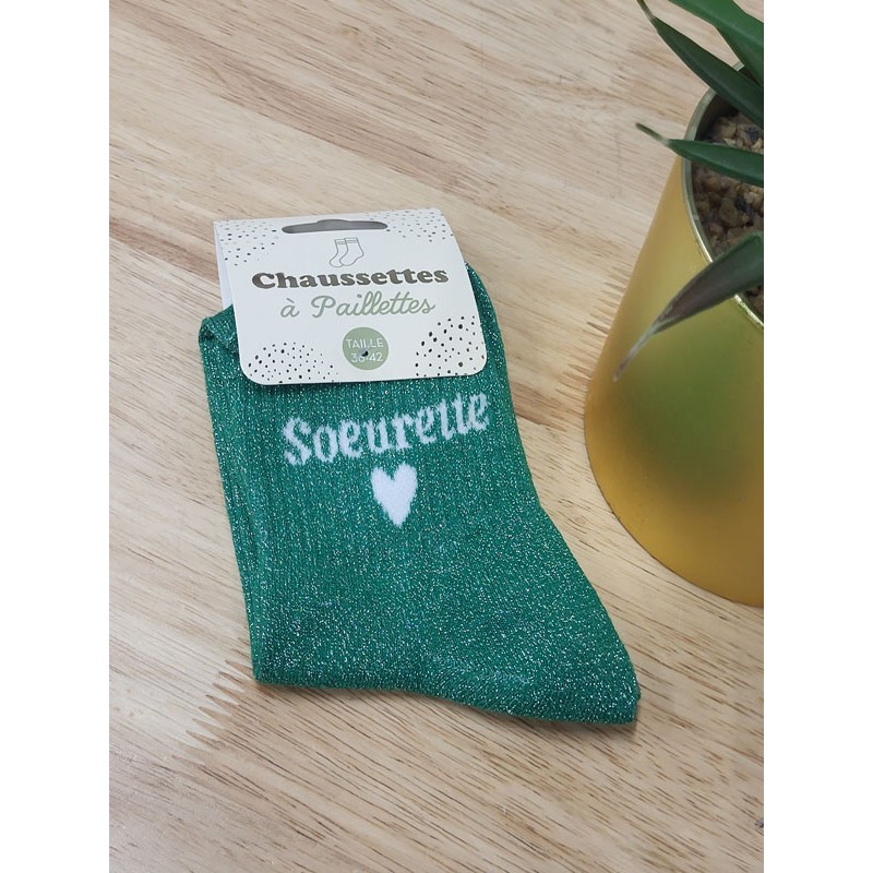 Chaussettes à paillettes "soeurette" vertes
