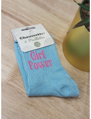 Chaussettes à paillettes "girl power" bleues