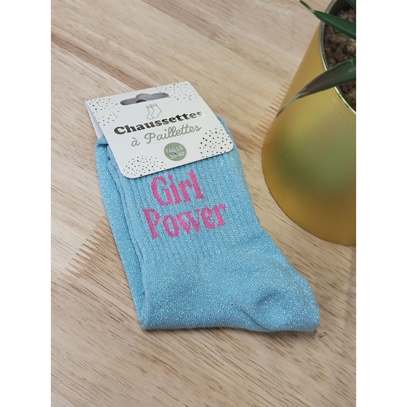 Chaussettes à paillettes "girl power" bleues