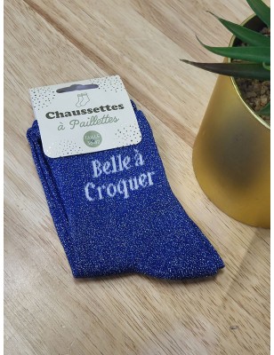 Chaussettes à paillettes "belle à croquer" bleues