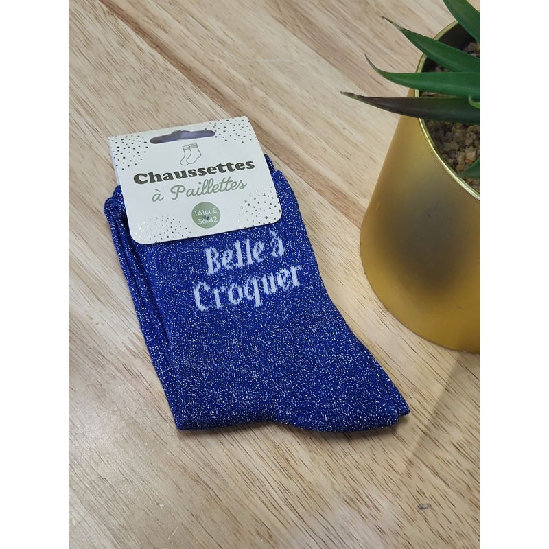 Chaussettes à paillettes "belle à croquer" bleues