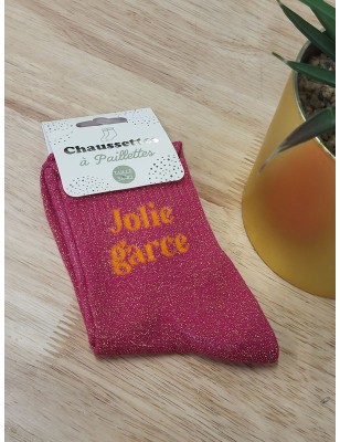 Chaussettes à paillettes "jolie garce" fushia