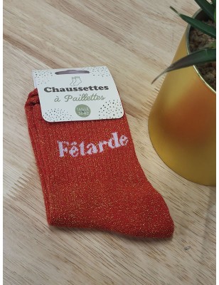 Chaussettes à paillettes "fêtarde" orange