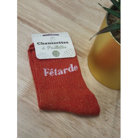 Chaussettes à paillettes "fêtarde" orange