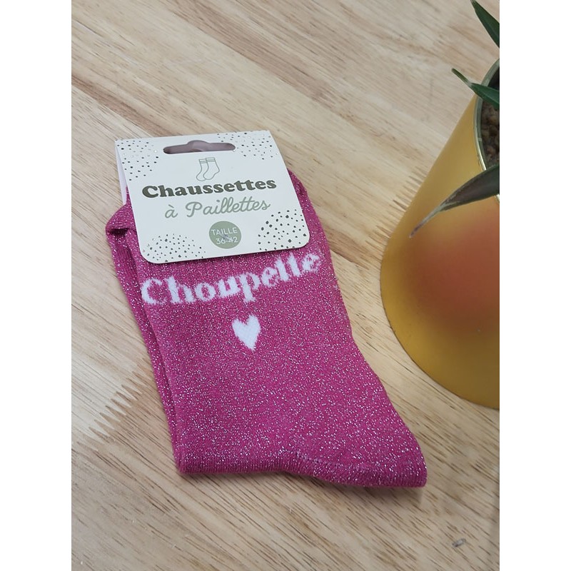 Chaussettes à paillettes "choupette" roses
