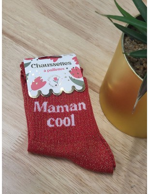 Chaussettes à paillettes "maman cool" rouges