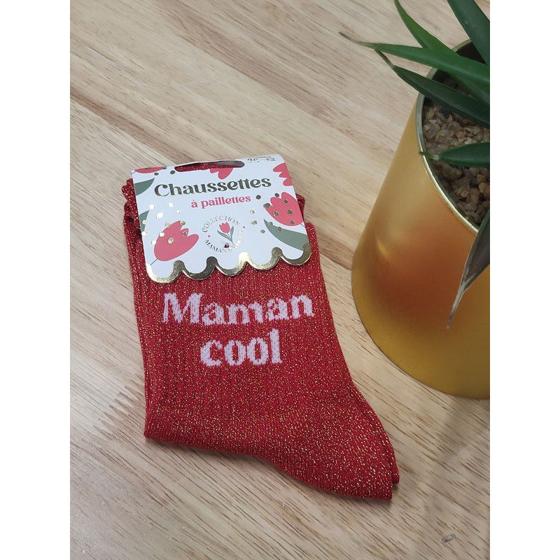 Chaussettes à paillettes "maman cool" rouges