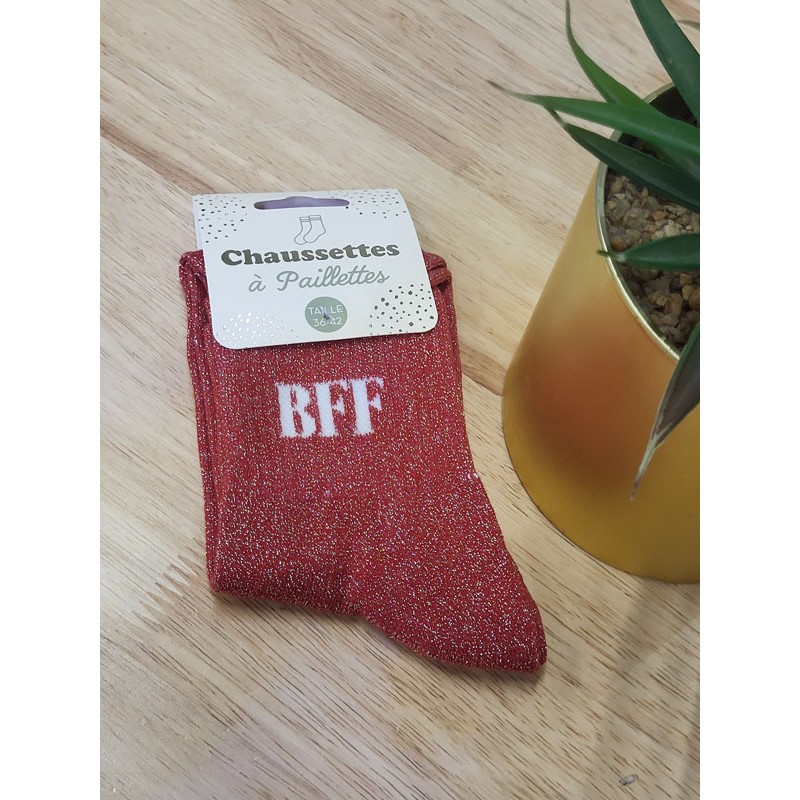 Chaussettes à paillettes "BFF" rouges