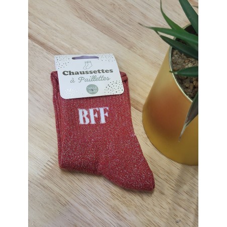 Chaussettes à paillettes "BFF" rouges