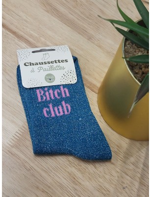 Chaussettes à paillettes "bitch club" bleues