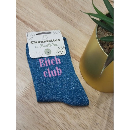 Chaussettes à paillettes "bitch club" bleues