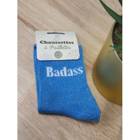 Chaussettes à paillettes "badass" bleues