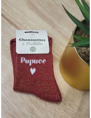 Chaussettes à paillettes "pupuce" rouges