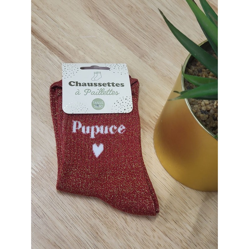 Chaussettes à paillettes "pupuce" rouges
