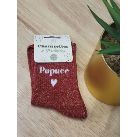 Chaussettes à paillettes "pupuce" rouges