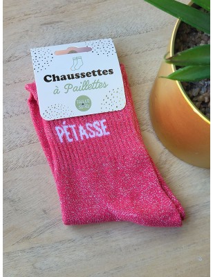 Chaussettes à paillettes "pétasse" roses
