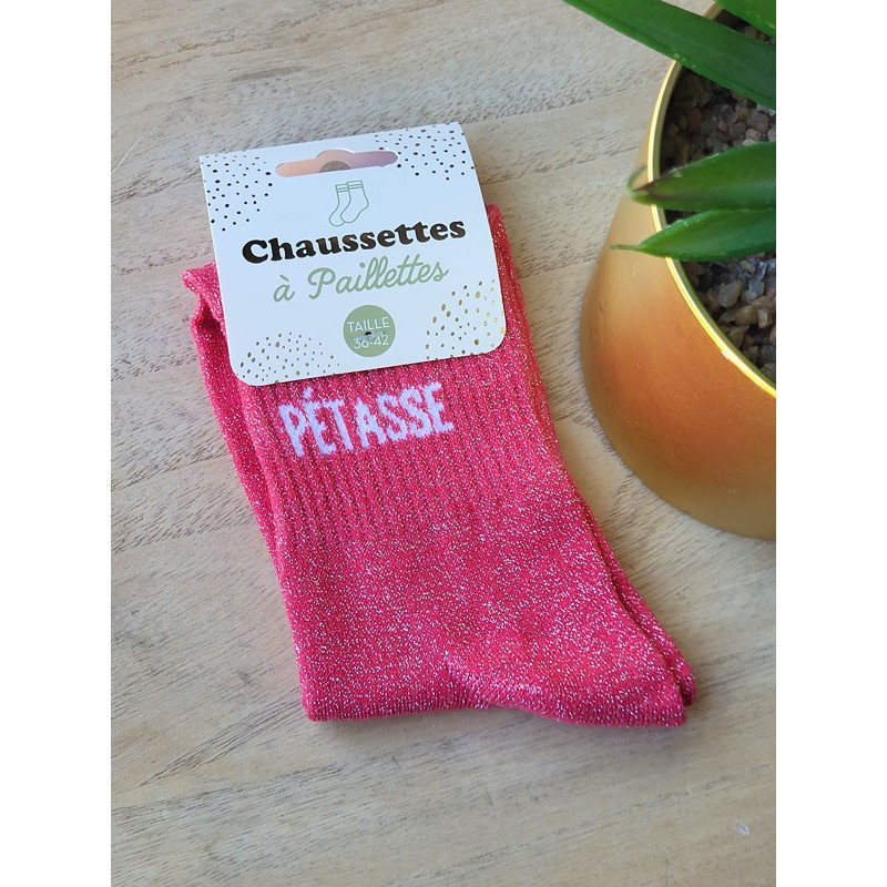 Chaussettes à paillettes "pétasse" roses