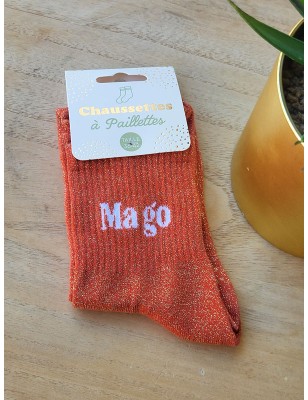 Chaussettes à paillettes "ma go" orange