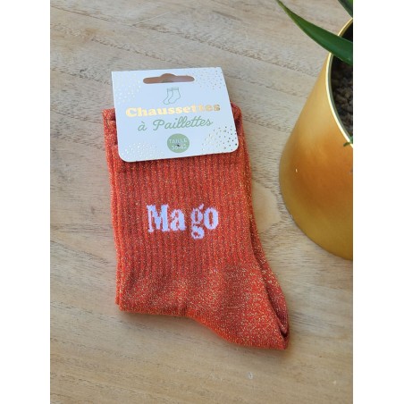 Chaussettes à paillettes "ma go" orange