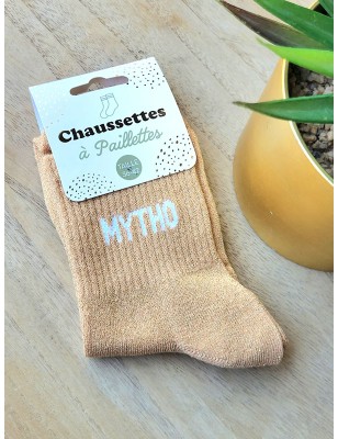 Chaussettes à paillettes "ma go" beige