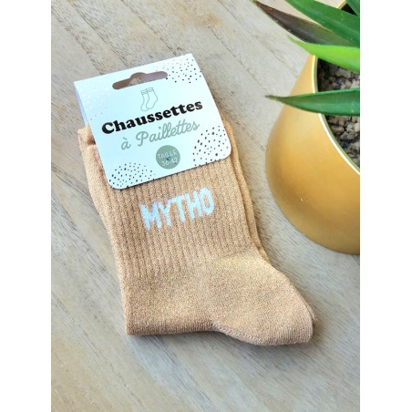 Chaussettes à paillettes "ma go" beige