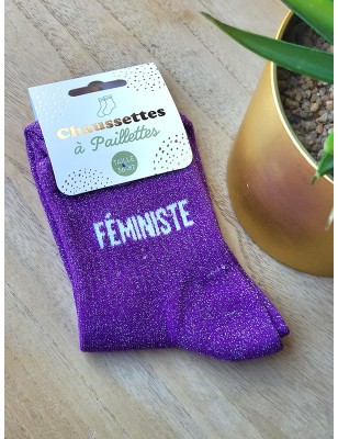 Chaussettes à paillettes "féministe" violettes