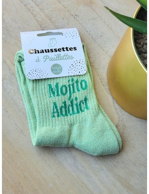 Chaussettes à paillettes "mojito addict" vertes