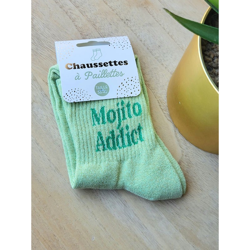 Chaussettes à paillettes "mojito addict" vertes