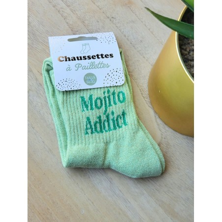 Chaussettes à paillettes "mojito addict" vertes
