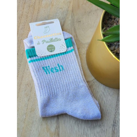 Chaussettes à paillettes "wesh" dorées