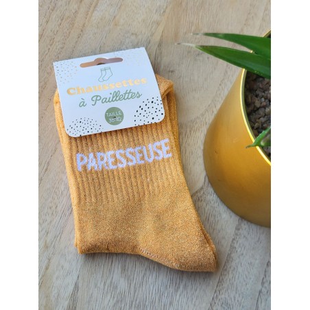Chaussettes à paillettes "paresseuse" orange