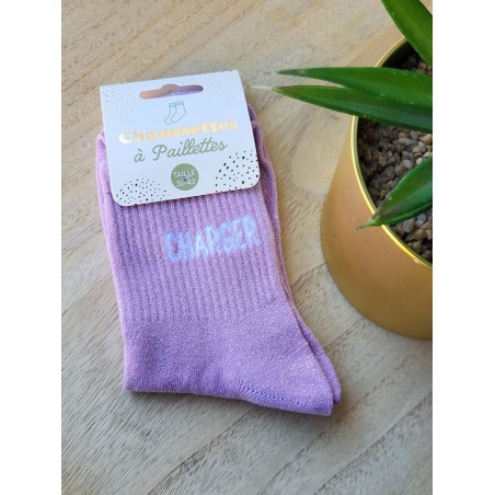 Chaussettes à paillettes "charger" roses