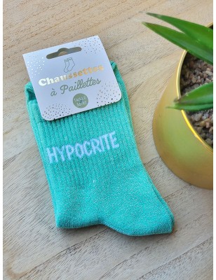 Chaussettes à paillettes "hypocrite" vertes
