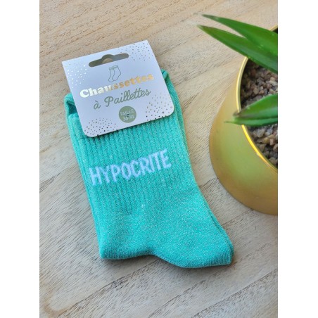 Chaussettes à paillettes "hypocrite" vertes