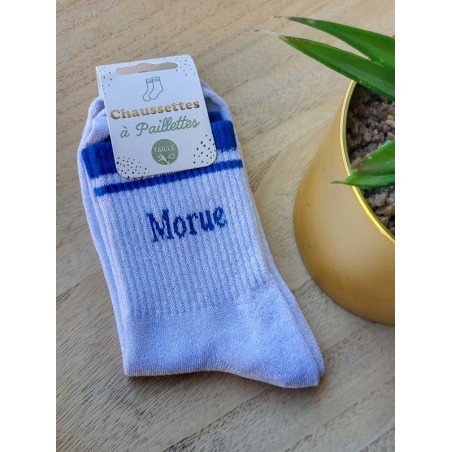 Chaussettes à bandes "morue" argentées/bleues