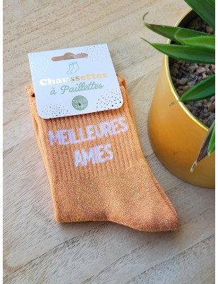 Chaussettes à paillettes "meilleures amies" orange