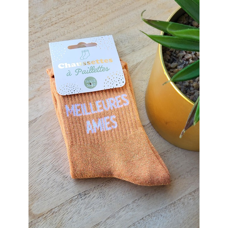 Chaussettes à paillettes "meilleures amies" orange