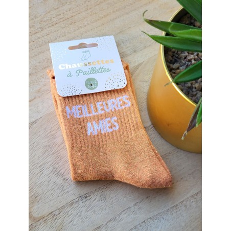 Chaussettes à paillettes "meilleures amies" orange