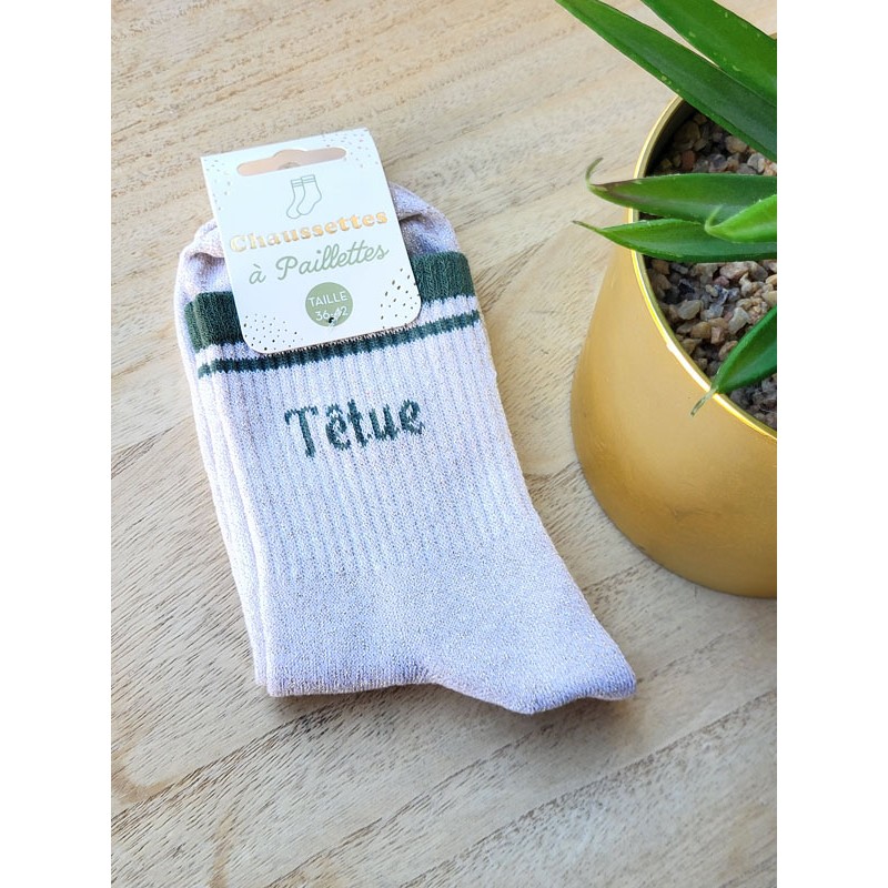 Chaussettes à paillettes "têtue" dorées