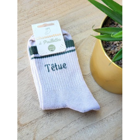 Chaussettes à bandes "têtue" dorées/vertes
